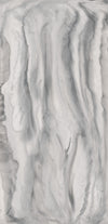 "Dramatic white digital marble texture with bold flowing grey veins and cloudy edges."